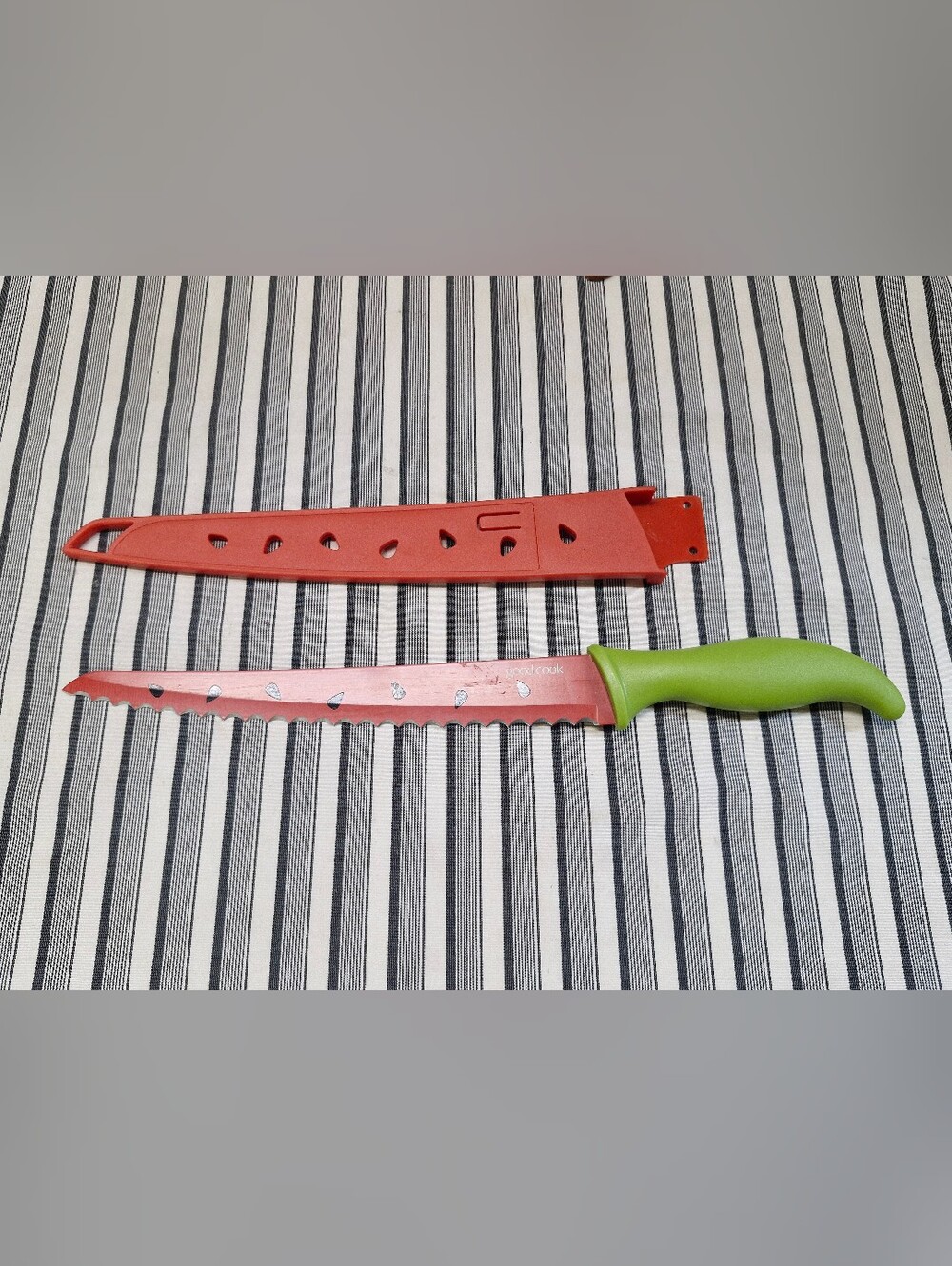 GoodCook Watermelon Knife 9" Serrated Blade Red Green w/ Sheath 14" Slicer